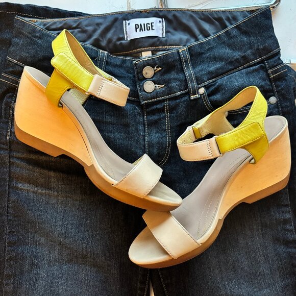 Camper Shoes - 🇪🇸 Camper Yellow Wedge Leather and Wood Sandals - Sz 7